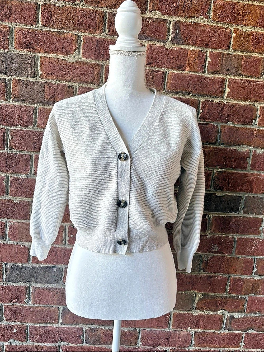 Poof Apparel Button Front Cardigan in Cream Size Medium Like New